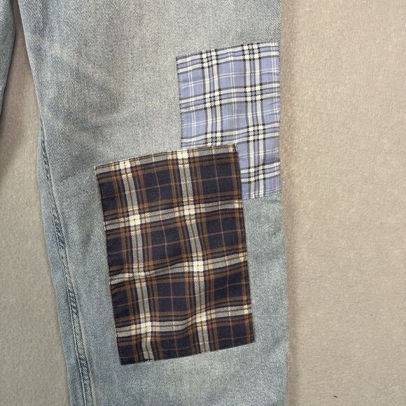 HOLLISTER Plaid Patchwork High Rise Jeans Denim Distressed Straight Leg 3R Sz 26 - Picture 4 of 10